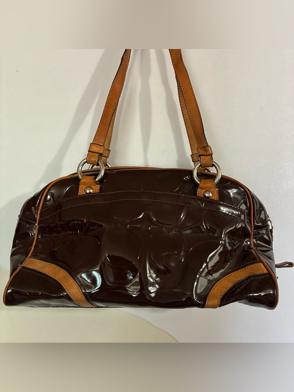 COACH Y2K Brown Patent Leather Signature Shoulder Bag F20065 12x7” - Picture 4 of 10